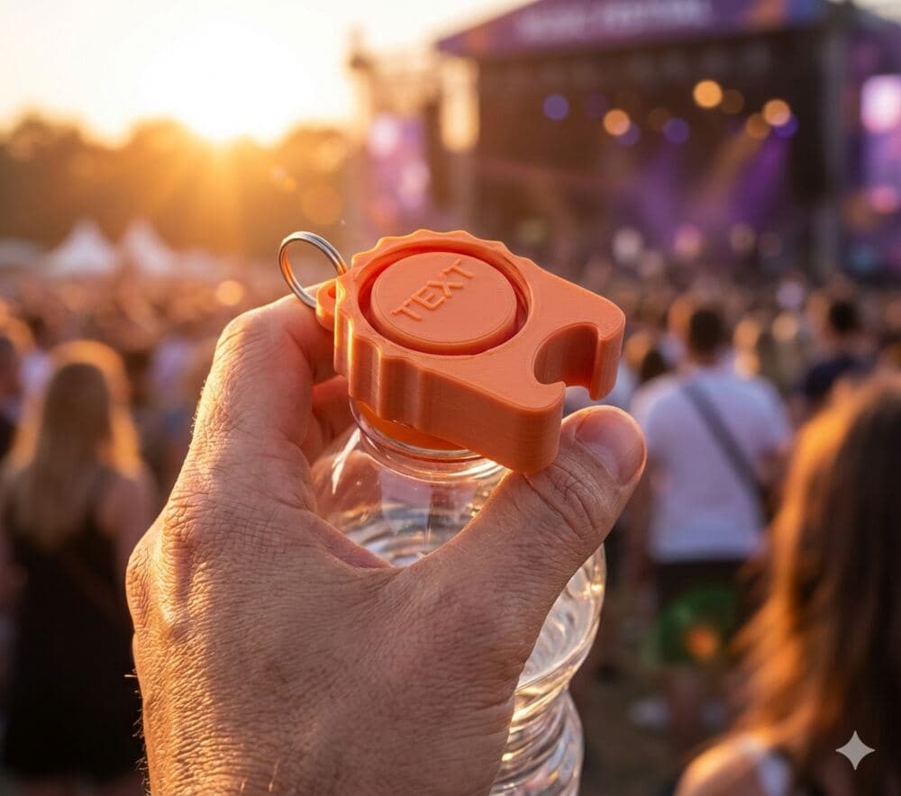 Party-cap Festival-Deckel mit Öffner, montiert auf einer Wasserflasche